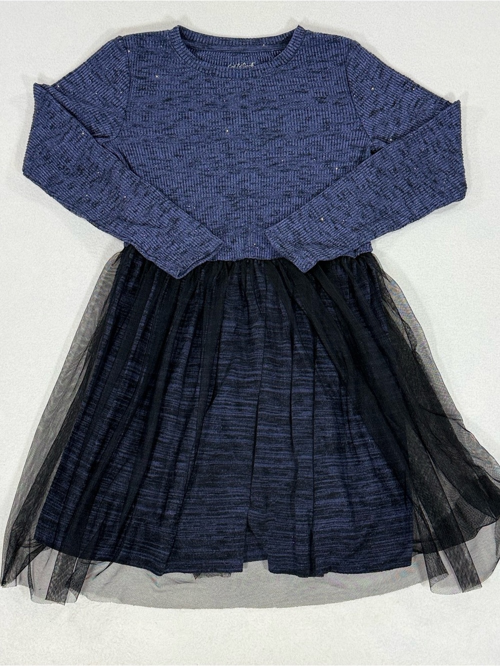 Cat & Jack Girls' Blue/Black Fit & Flare Tulle Dress Long Sleeve Size L 10/12
